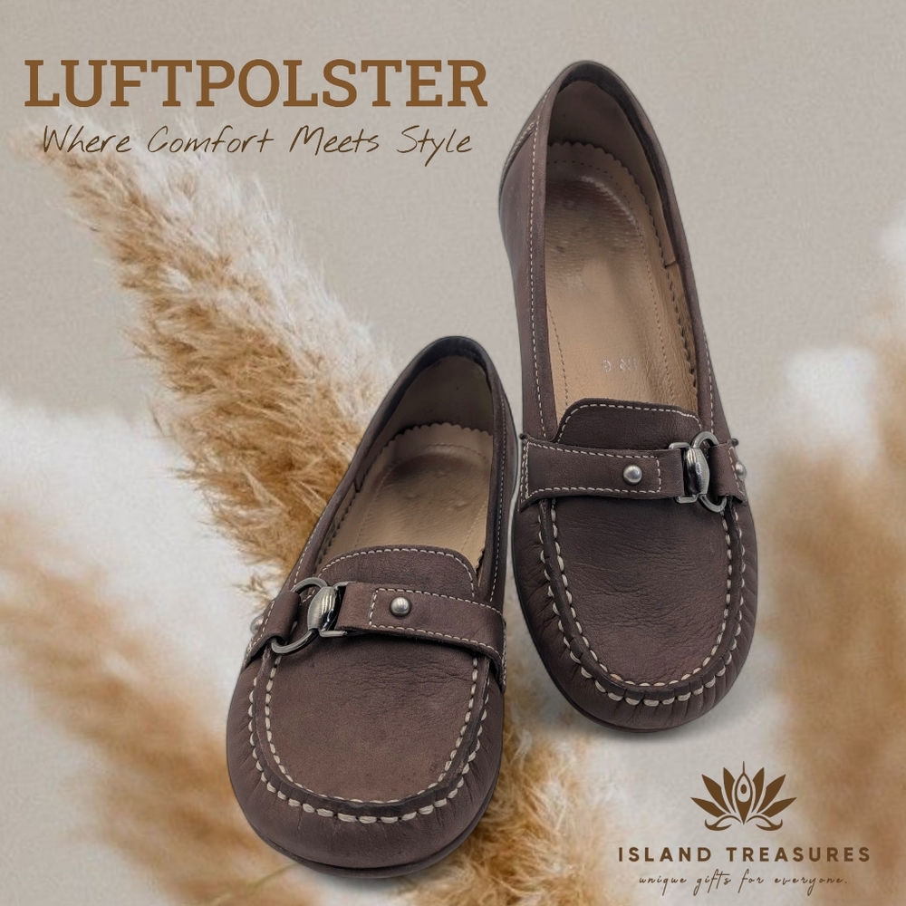 Luftpolster Women Sz US 7/UK 4.5G Brown Leather Oxford Loafer Decorative Buckles